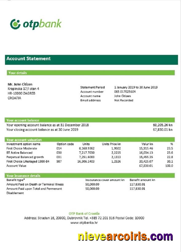 Croatia OTP bank statement